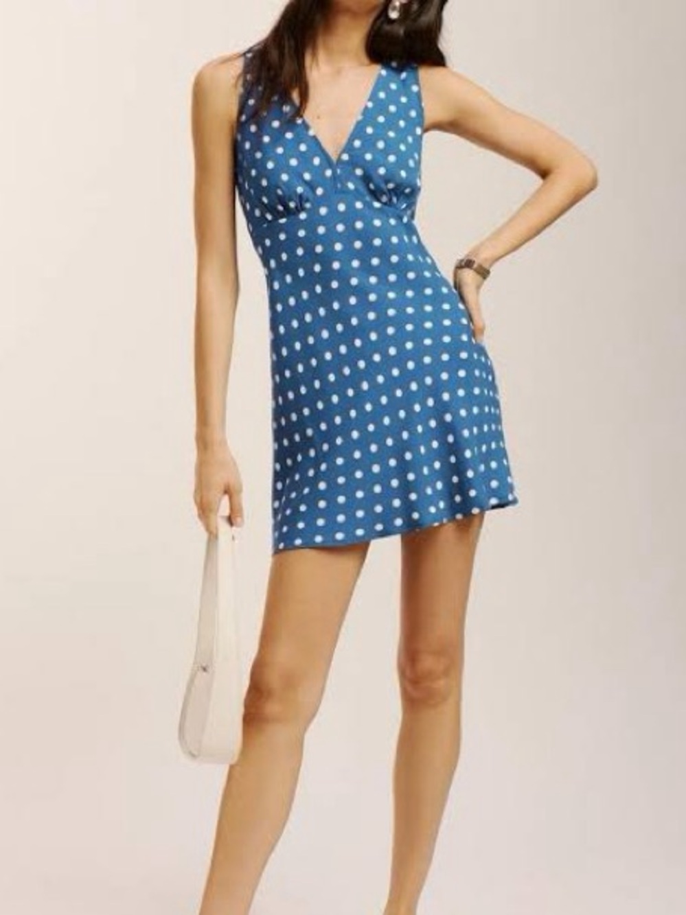 Reformation Calix Polka Dot V-Neck Mini Dress